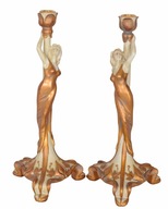 Dwa Świeczniki z Figurami Kobiet Secesyjny