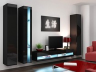 Stena do obývacej izby s LED modrým osvetlením ASHTON N7 - čierna / lesklá