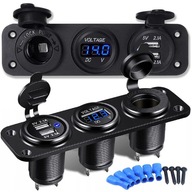 ZÁSUVKA NA NABÍJANIE ZAPAĽOVAČA 12 V, VOLTMETER 2 USB