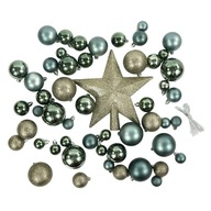 Karácsonyfadísz készlet 48 db-os: gömbök + csillag