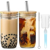 BUBBLE TEA KUBKI DO PICIA Z POKRYWKĄ I SŁOMKĄ SZKLANKI DO SMOOTHIE 720 ML