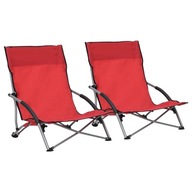 Skladacie plážové stoličky 2 ks červené čalúnené látkou
