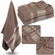 Hnedý bavlnený uterák s ozdobnou výšivkou egyptský vzor 70x135 cm x2