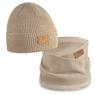 Betlewski Zestaw zimowa beżowa modna czapka dla dziecka ciepły komin akryl