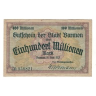 Banknot, Niemcy, Barmen Stadt, 100 Millionen Mark,