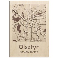 Mapa poľských miest OLSZTYN Drevený 3D obraz Mapa Olsztyn s gravírovaním