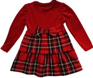 Czerwona welurowa sukienka dla dziewczynki 92-98 w kratę świąteczna, Święta