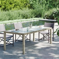 Záhradný stôl sivý 190x90x75 cm tvrdené sklo a PE ratan