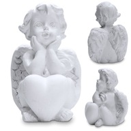 ANIOŁEK z sercem UPOMINEK figurka gipsowa KOMUNIA dekoracja PREZENT biały