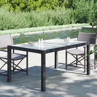 Záhradný stôl 150x90x75 cm sklo a ratan PE čierny