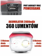LAMPKA ROWEROWA LED SOLARNA POWERBANK USB KLAKSON