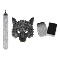 Zestaw ogonów wilka i rękawiczek Halloween Cosplay dla dorosłych Zdjęcie z maską 23 cm x 23 cm