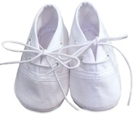 BUCIKI niemowlęce białe wiązane 9 cm lniane len niechodki buty