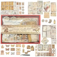 SCRAPBOOKING KÉSZLET JEGYZETTÖMB 96 OLDAL 294 EL XL VINTAGE MATRICÁK KÉPEK