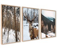 Zimné Plagáty na stenu Les Sob Sneh Jeleň Obrazy Do Obývačky Set
