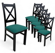 6x Drevená čalúnená stolička Krížik Čierna + Materiál Velvet Zelená