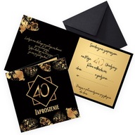 Zaproszenia na 40 Urodziny Złote liście Eleganckie Czarna Koperta Z11_19