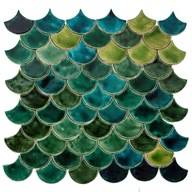 Keramické dlaždice zelené v tvare Rybia šupka pre kúpeľňu - Lesné pleso