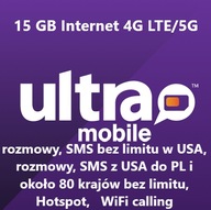 Karta SIM Ultra Mobile/T-mobile USA, 15 GB rozmowy, SMS, USA i do PL 30 dni