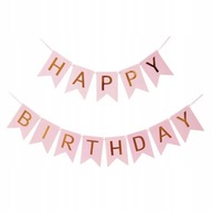 Girlanda Happy Birthday 15x175 cm różowa DZIEWCZYNKA URODZINKI ROCZEK