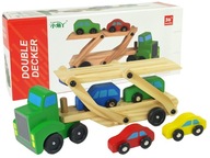 Drewniana Zielona Laweta Ciężarówka z Samochodzikami dla dzieci