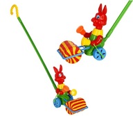Zajac so zvončekom strkadlo hračka pre deti