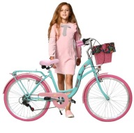 КРАСИВИЙ СИНІЙ РОЖЕВИЙ ЖІНОЧИЙ ВЕЛОСИПЕД ДЛЯ ДІВЧИНКИ 26 РІВ НА ПРИЧАСТЯ + КОШИК