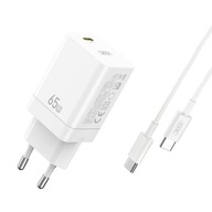 Ładowarka Sieciowa PD 65W 1xUSB-C + Kabel USB-C - USB-C 1m XO CE10 biała