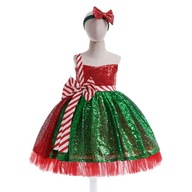Świąteczna sukienka z cekinami, kokarda, spódnica księżniczki 2F7