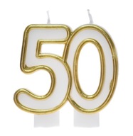 Świeczki ze złotym cyfra 50 liczba pięćdziesiątka pięćdziesiąte urodziny