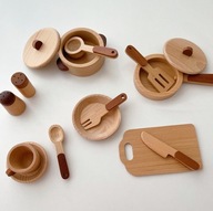 Drewniany zabawkowy zestaw naczyń kuchennych dla dzieci XXL Kienvy
