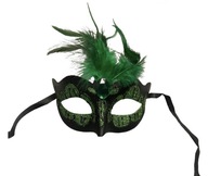 Maska-Venetian Mask Green with Green Stone and Fea