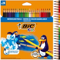 BIC AQUACOULEUR KREDKI AKWARELOWE DREWNIANE ZESTAW DLA DZIECI 24 KOLORY