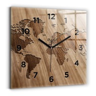 Sklenené hodiny Lesklé Analógové Univerzálne Mapa sveta na dreve 30x30