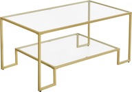 Sklenený konferenčný stolík 2 police z tvrdeného skla zlatý 100x55x45 cm