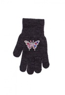 Detské rukavice RAK flitre motýlik tmavo šedý 15