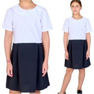 Dievčenské šaty gala krátky golier bielo-čierna škola PL 140