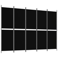 Paraván 5-panelový, čierny, 250 x 180 cm, látka