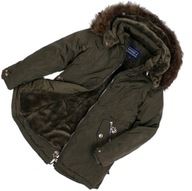 Kabát zimná bunda khaki olivová teplá kožušina 158