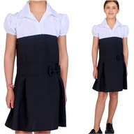 Sukienka dla dziewczynki galowa krótki kokarda biało czarna szkoła PL 134