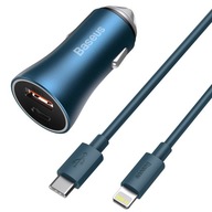 Szybka ładowarka samochodowa 40W PD QC USB-C / USB + kabel do iPhone niebie