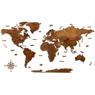 Drewniana Mapa Świata 3D Sikorka z drewna w kolorze Orzech 150x70cm
