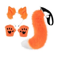 Uši a chvost s rukavicami Plyšová obruč do vlasov Oranžová