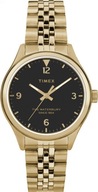 Timex zegarek damski na złotej bransolecie czarna tarcza TW2R69300