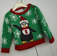 Sweterek świąteczny mikołajki 80 86 xmas święta Mikołaj pingwinek renifer