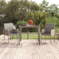 Záhradný stôl so sklenenou doskou sivý 90x90x75 cm PE ratan