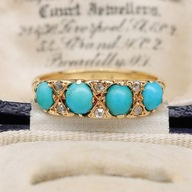 Zlatý Edwardiánsky prsteň s tyrkysovými a diamantmi 18K STAROŽITNOSTI
