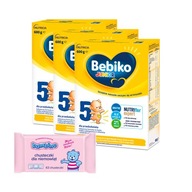 Zestaw Bebiko Junior 5 NUTRIflor Expert na bazie mleka 3x 600g + Chusteczki