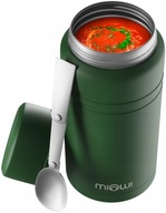 Oceľová jedálenská termoska s lyžicou na potraviny Miowi 750 ml Zelená