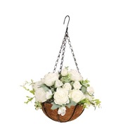 Závesný košík s umelými kvetmi Vešiak na rastliny Kokosová podšívka Retiazka biela